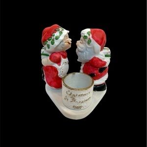 Jasco Christmas Happiness 1981 Figurine Candle Holder Mrs Santa Claus Bisque vtg